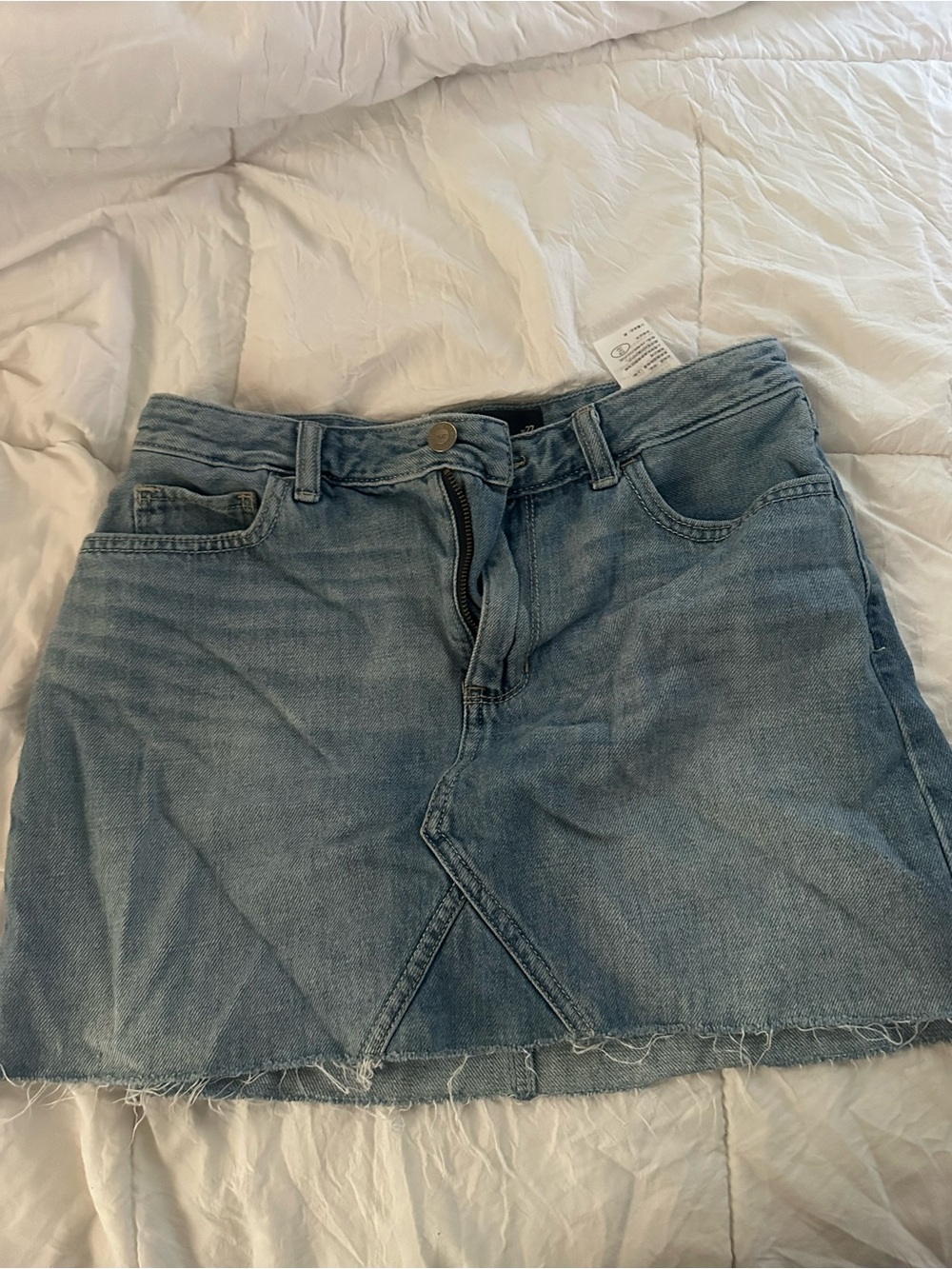 Hollister Light Blue Denim Mini Skirt with Frayed Hem